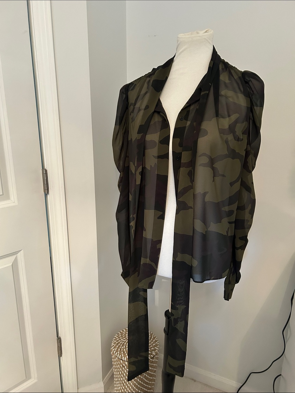 Generation Love Green Camo Sheer Wrap  Open Blouse
